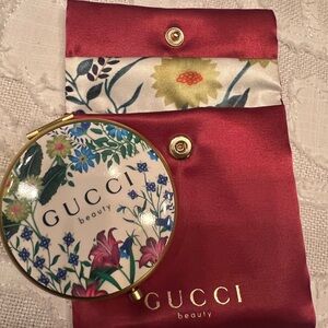 Gucci Red Floral Compact Mirror with Pouch